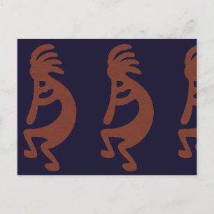 Flute die Kokopelli Cijfer afspeelt - Blauw op Rus Briefkaart