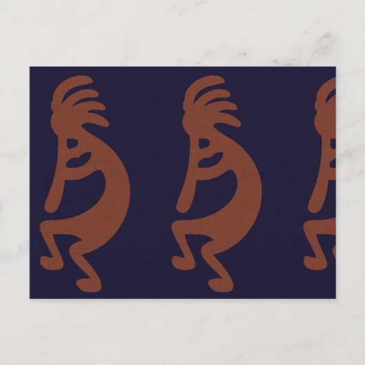Flute die Kokopelli Cijfer afspeelt - Blauw op Rus Briefkaart (Voorkant)
