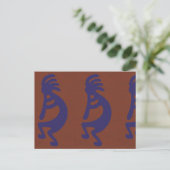 Flute die Kokopelli Cijfer afspeelt - Blauw op Rus Briefkaart (Staand voorkant)