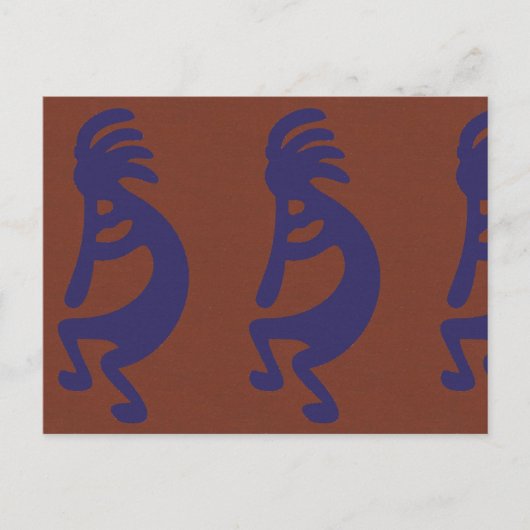 Flute die Kokopelli Cijfer afspeelt - Blauw op Rus Briefkaart (Voorkant)