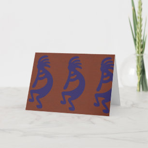 Flute die Kokopelli Cijfer afspeelt - Blauw op Rus Kaart