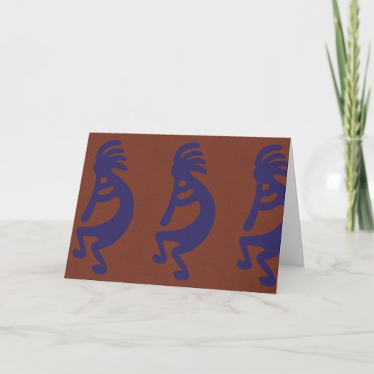 Flute die Kokopelli Cijfer afspeelt - Blauw op Rus Kaart (Voorkant)