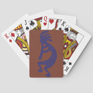 Flute die Kokopelli Cijfer afspeelt - Blauw op Rus Pokerkaarten