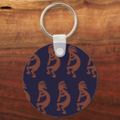 Flute die Kokopelli Cijfer afspeelt - Blauw op Rus Sleutelhanger (Voorkant)