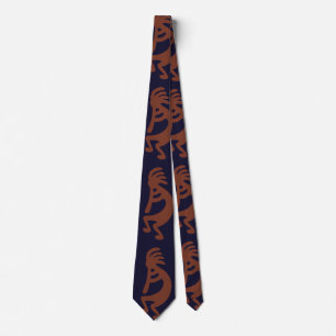 Flute die Kokopelli Cijfer afspeelt - Blauw op Rus Stropdas