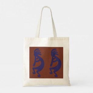 Flute die Kokopelli Cijfer afspeelt - Blauw op Rus Tote Bag