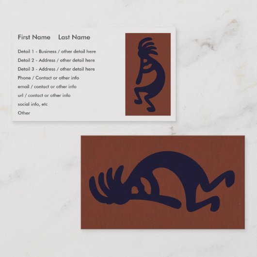 Flute die Kokopelli Cijfer afspeelt - Zwart op roo Visitekaartje (Voorkant / Achterkant)