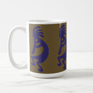 Flute die Kokopelli Cijfer speelt - Blauw op Groen Koffiemok