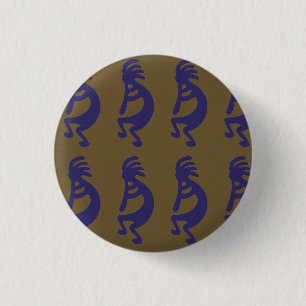 Flute die Kokopelli Cijfer speelt - Blauw op Groen Ronde Button 3,2 Cm