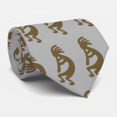 Flute die Kokopelli Cijfer speelt - Groen op Grijs Stropdas (Opgerold)