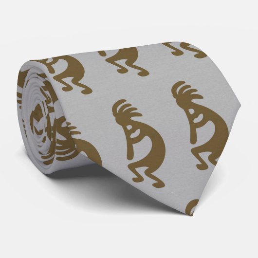 Flute die Kokopelli Cijfer speelt - Groen op Grijs Stropdas (Opgerold)