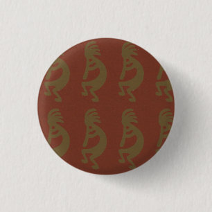 Flute die Kokopelli Cijfer speelt, Groen op Rust R Ronde Button 3,2 Cm