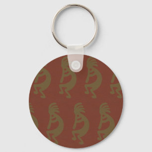 Flute die Kokopelli Cijfer speelt, Groen op Rust R Sleutelhanger