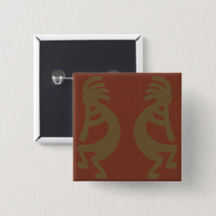 Flute die Kokopelli Cijfer speelt, Groen op Rust R Vierkante Button 5,1 Cm