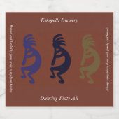 Flute die Kokopelli-figuren afspeelt op Rust Red B Bier Etiket (Enkel label)