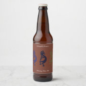 Flute die Kokopelli-figuren afspeelt op Rust Red B Bier Etiket (Voorkant)