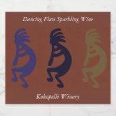 Flute die Kokopelli-figuren speelt op Rust Red Cha Sparkling Wijnetiket (Enkel label)