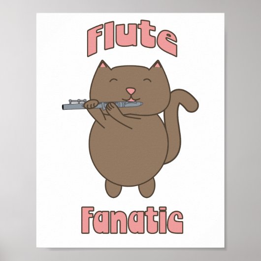 Flute Fanatic Cat Schattige Poster (Voorkant)
