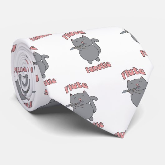 Flute Fanatic Gray Cat Pink Letters Stropdas (Opgerold)