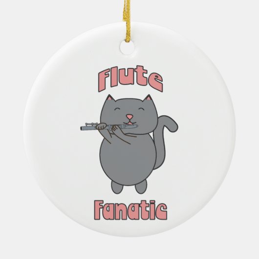 Flute Fanatic Musical Gray Cat Pink Keramisch Ornament (Achterkant)