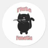 Flute Fanatic Pink Black Cat Ronde Sticker (Voorkant)