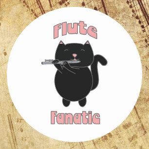 Flute Fanatic Pink Black Cat Ronde Sticker