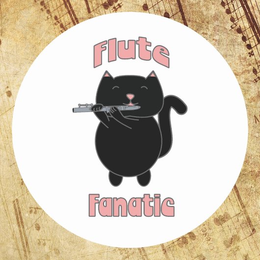 Flute Fanatic Pink Black Cat Ronde Sticker