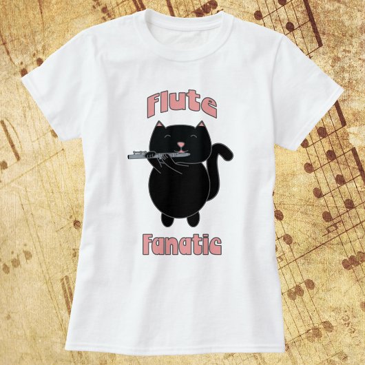 Flute Fanatic Pink Black Cat T-shirt