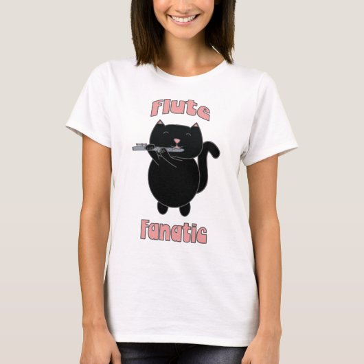 Flute Fanatic Pink Black Cat T-shirt (Voorkant)