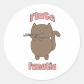 Flute Fanatic Pink Cat Ronde Sticker (Voorkant)