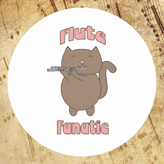 Flute Fanatic Pink Cat Ronde Sticker