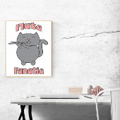 Flute Fanatic Pink Gray Cat Funny Poster