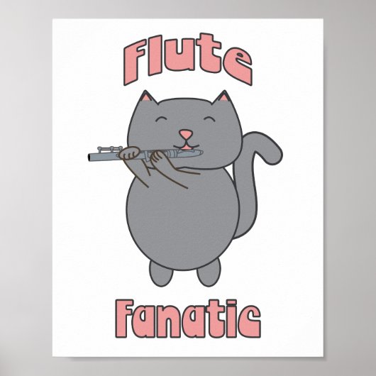 Flute Fanatic Pink Gray Cat Funny Poster (Voorkant)