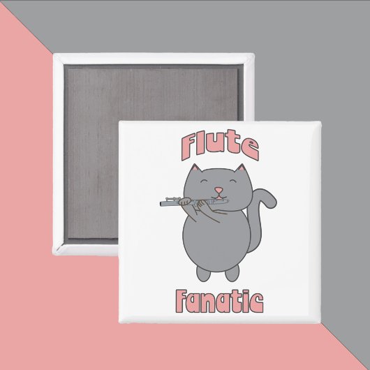 Flute Fanatic Pink Gray Cat Magneet