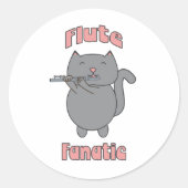 Flute Fanatic Pink Gray Cat Ronde Sticker (Voorkant)