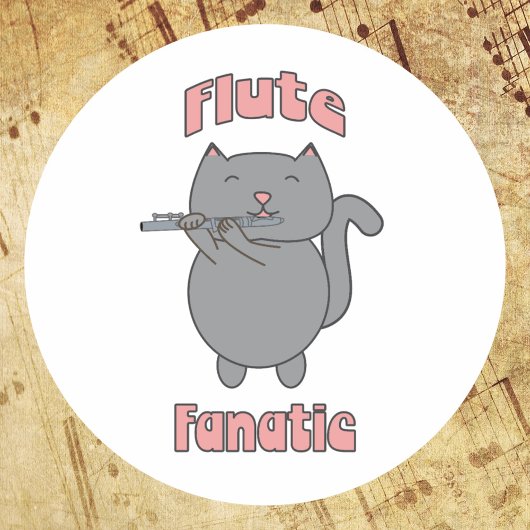 Flute Fanatic Pink Gray Cat Ronde Sticker