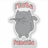 Flute Fanatic Pink Gray Cat Sticker (Voorkant)
