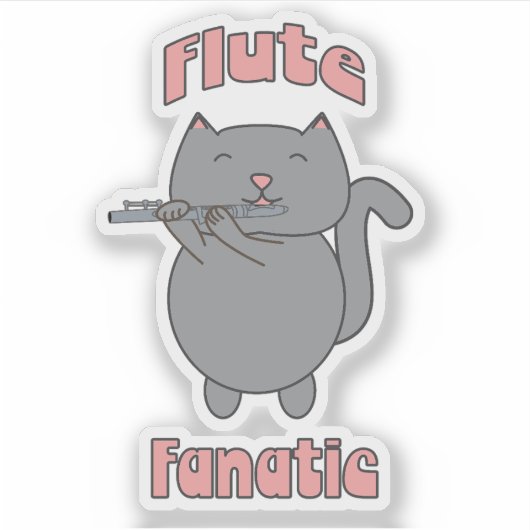 Flute Fanatic Pink Gray Cat Sticker (Voorkant)
