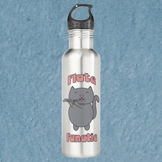 Flute Fanatic Pink Gray Cat Waterfles