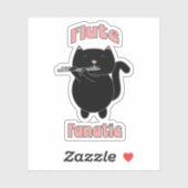 Flute Fanatic Roze Zwarte Kat Schattige Sticker (Vel)