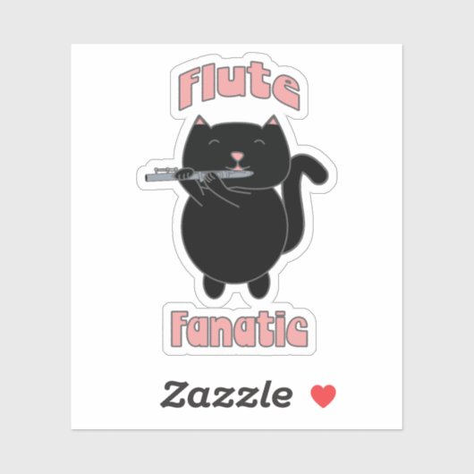 Flute Fanatic Roze Zwarte Kat Schattige Sticker (Vel)