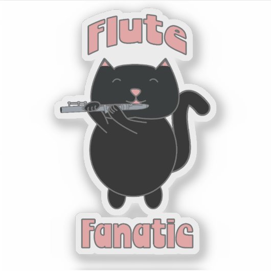 Flute Fanatic Roze Zwarte Kat Schattige Sticker (Voorkant)