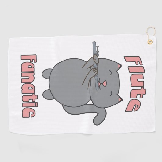 Flute Fantic Musical Gray Cat Pink Golfhanddoek (Horizontaal)