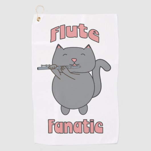 Flute Fantic Musical Gray Cat Pink Golfhanddoek (Voorkant)