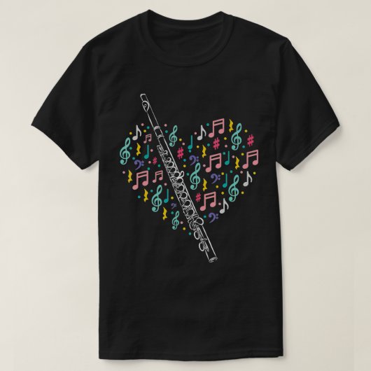 Flute Heart Flute Player Flutist Marching Band Mu T-shirt (Design voorkant)