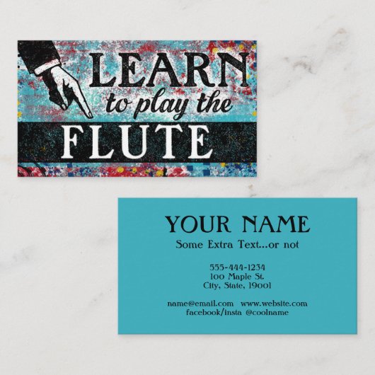 Flute Lessons-Visitekaartjes - Blauw rood Visitekaartje (Voorkant / Achterkant)