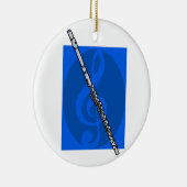 Flute met Blauwe Treble Clef Background Keramisch Ornament (Rechts)