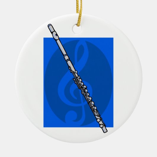 Flute met Blauwe Treble Clef Background Keramisch Ornament (Voorkant)