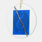 Flute met Blauwe Treble Clef Background Keramisch Ornament (Links)