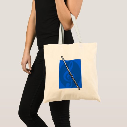 Flute met Blauwe Treble Clef Background Tote Bag (Voorkant (product))